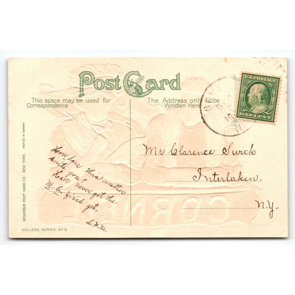 Cornell Vintage Postcard - Couple with Pennant, F. Earl Christy, 1907 Embossed - Picture 2 of 4